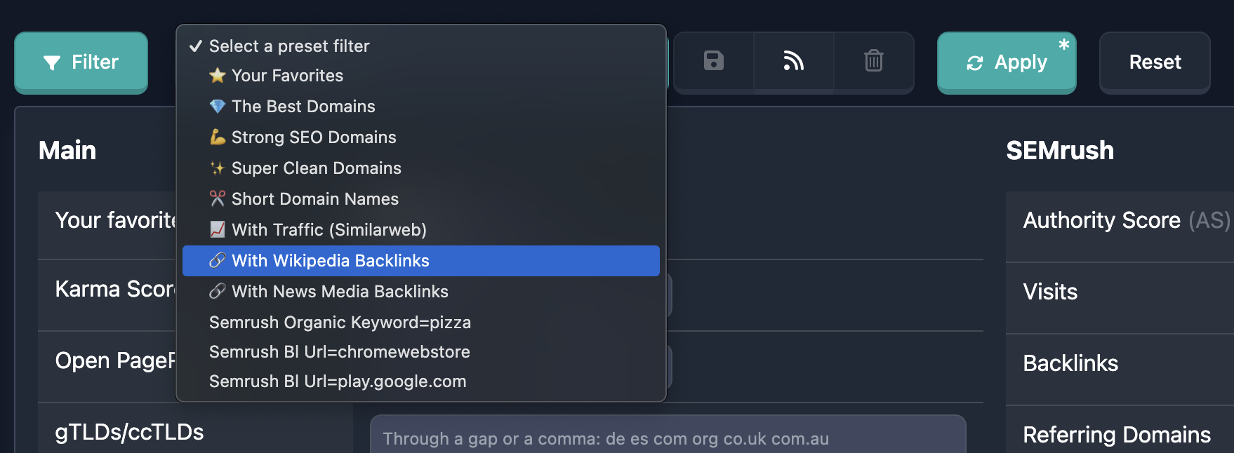 Wikipedia Backlink filter
