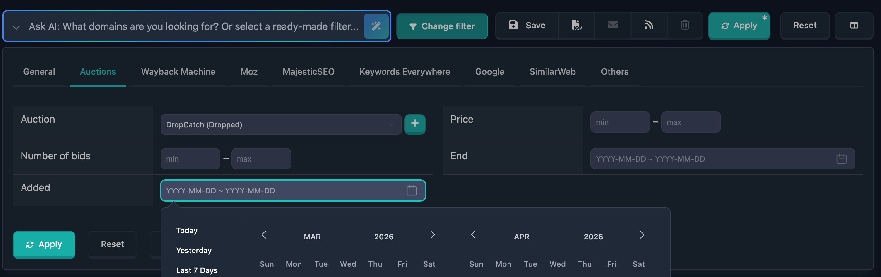 Auction added time filter