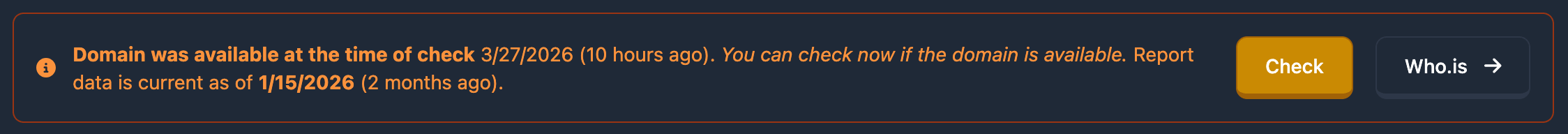Check date information in the Karma.Domains report