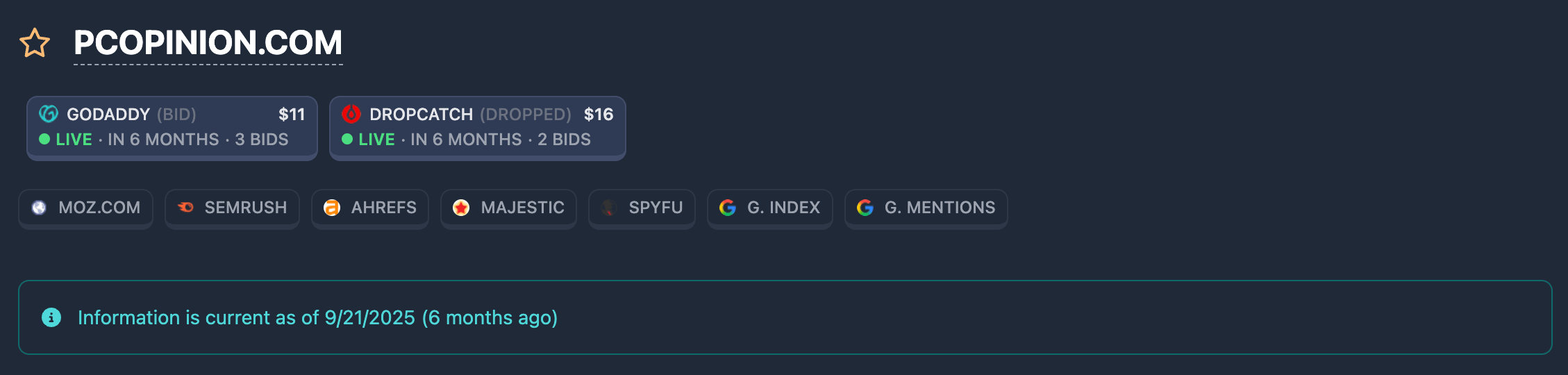 Page header in the Karma.Domains report