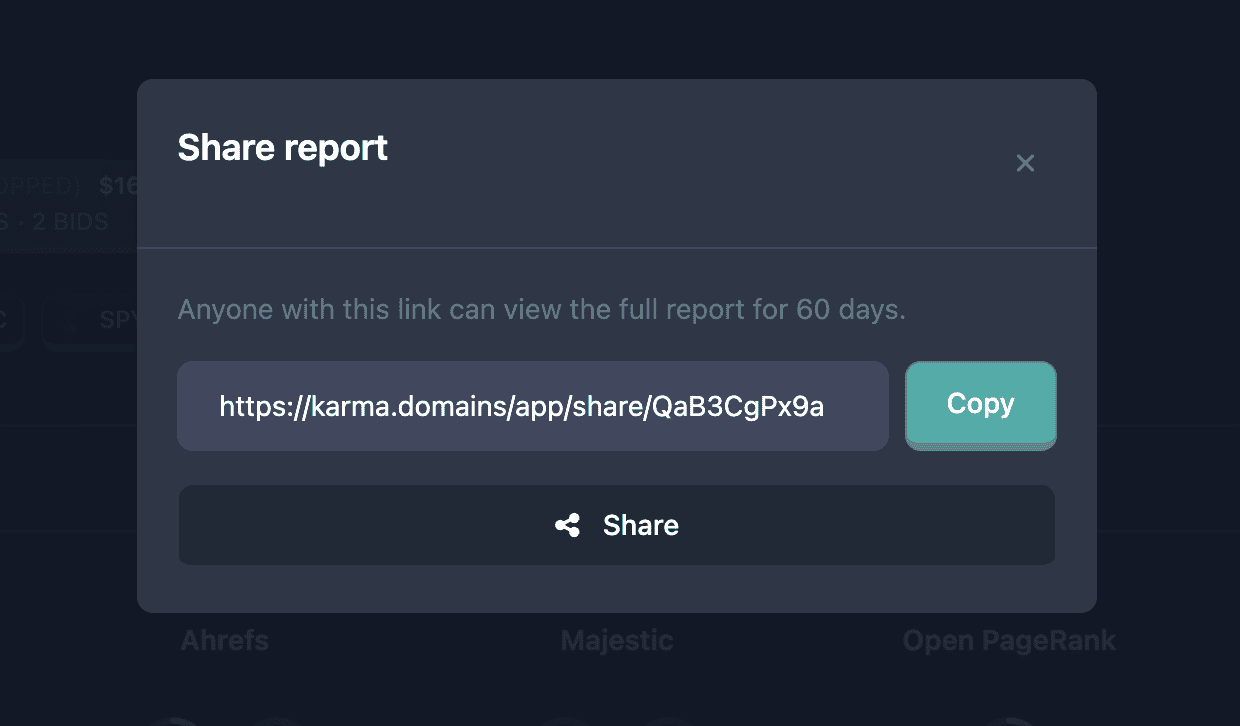 Karma.Domains report link window