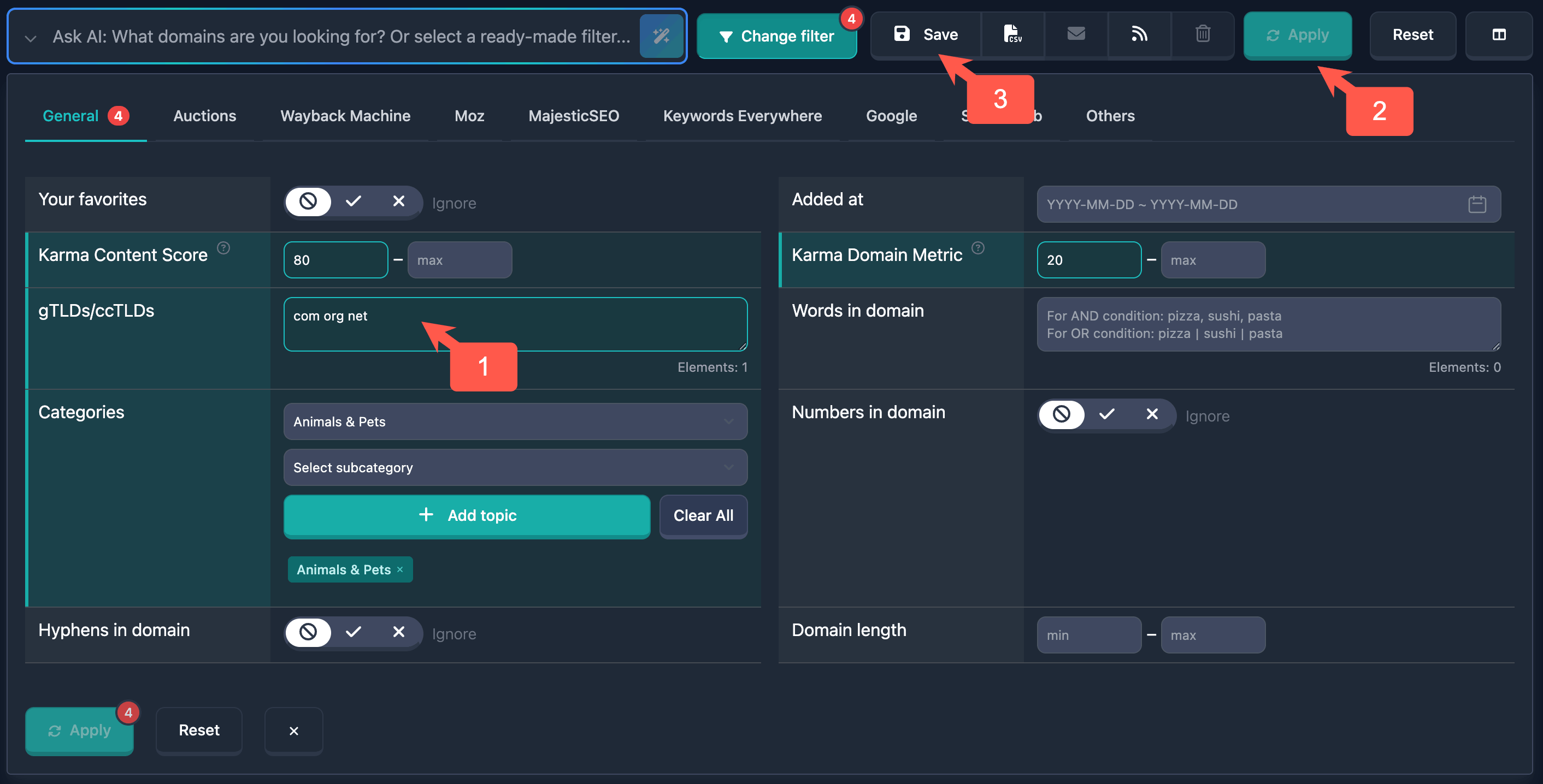 Saving a domain filter