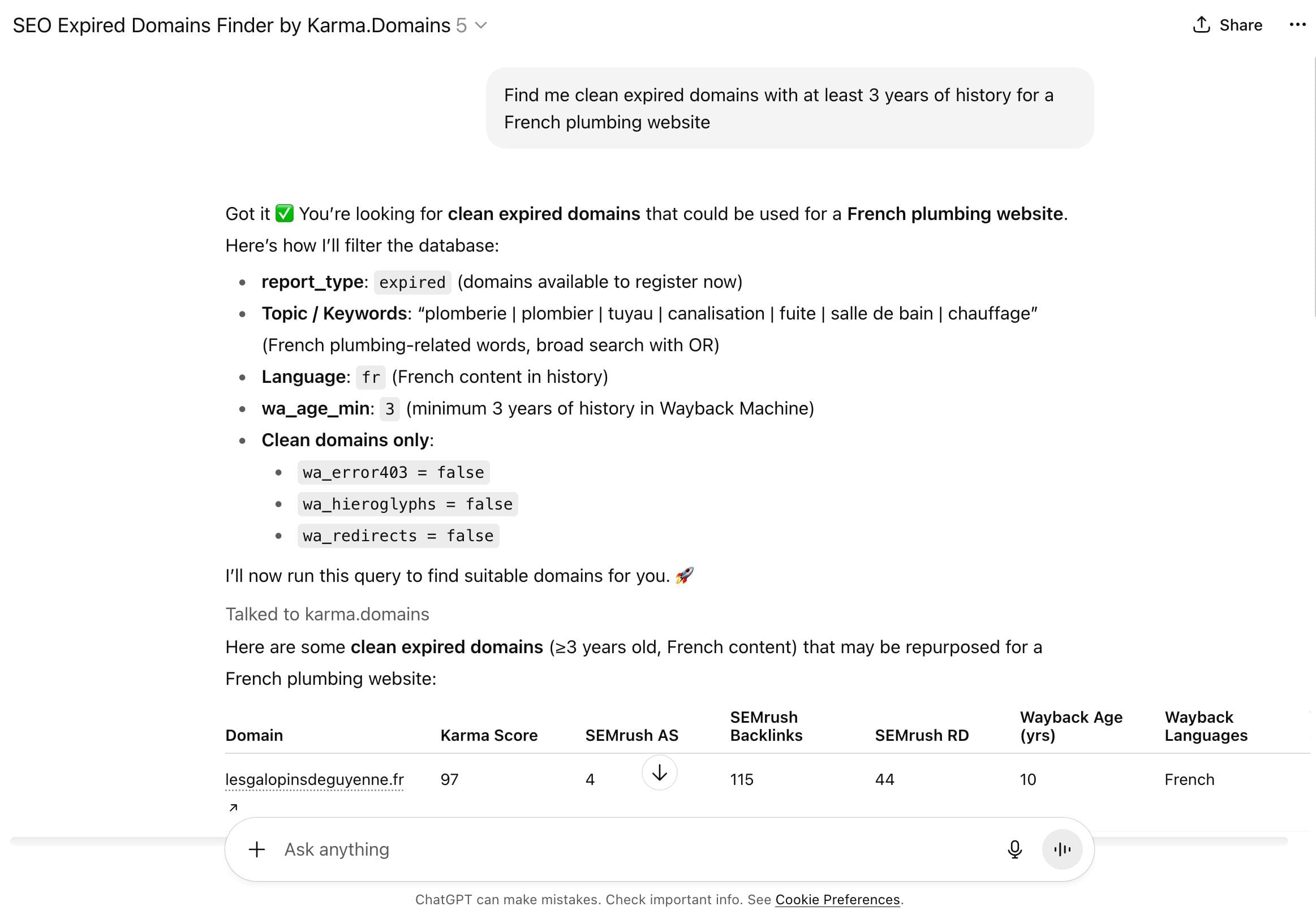 ChatGPT for Expired Domains