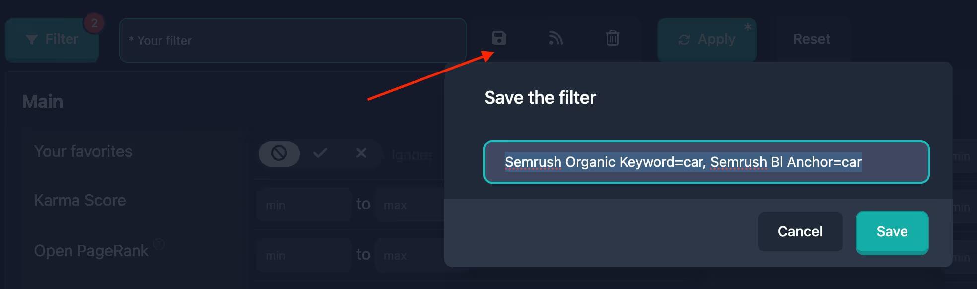 Save Custom Filter