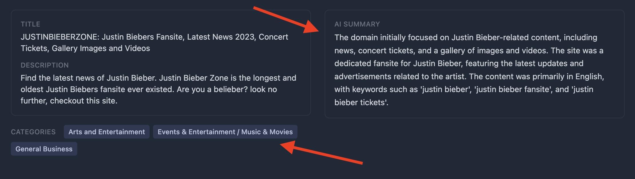 AI Summary and Categories