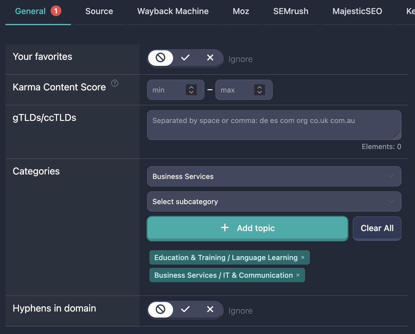 Categories and Subcategories Filter
