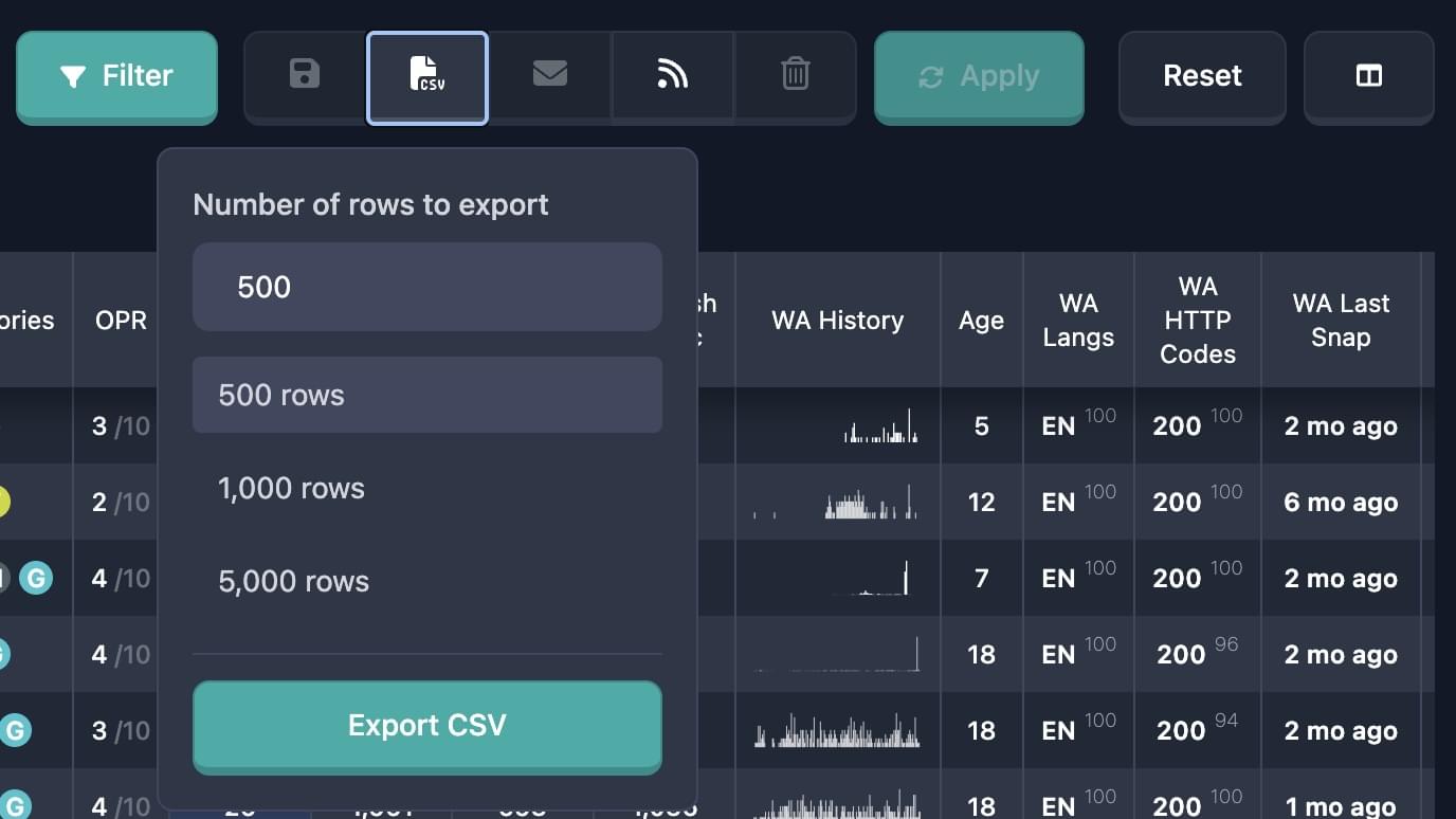 Export CSV for Expired Domains