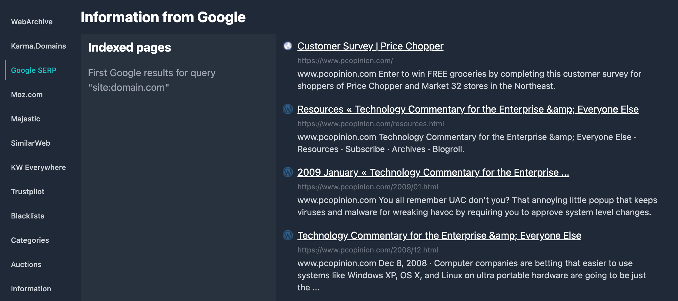 Google SERP Domain Report